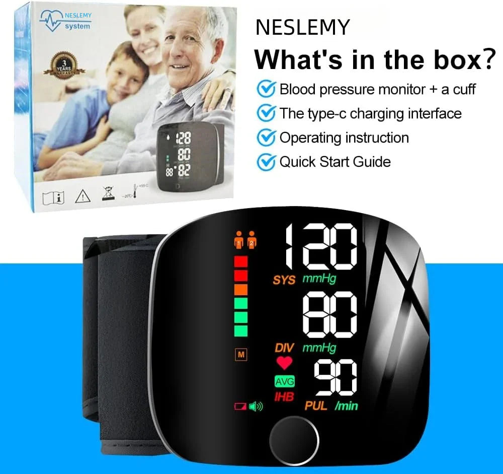 Automatic Wrist Blood Pressure Monitor — Clinically Accurate | Large Backlit Display | Adjustable Cuff | Voice Broadcast | Portable Storage Case