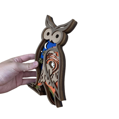 Hoomwell Wooden Carved 3D Owl Desk Decoration Figurine Collection With Light