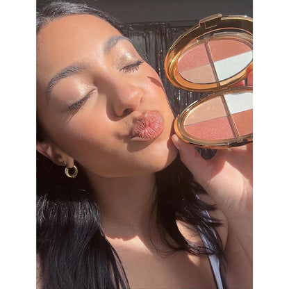 Highlighting Eye & Cheek Palette – 4 Pro-Curated Shades for Cheeks & Lids, Silky Lightweight Lit-From-Within Glow with Diamond Powder Soft-Focus Finish