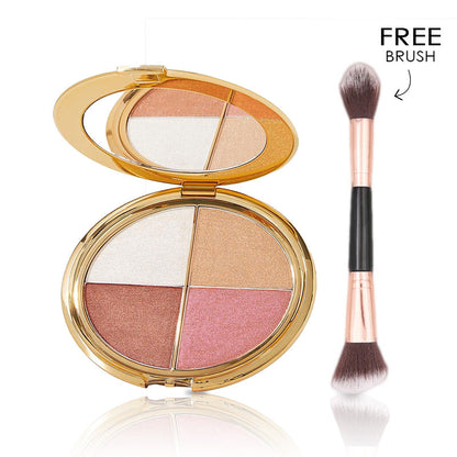 Highlighting Eye & Cheek Palette – 4 Pro-Curated Shades for Cheeks & Lids, Silky Lightweight Lit-From-Within Glow with Diamond Powder Soft-Focus Finish