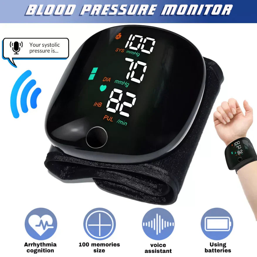 Automatic Wrist Blood Pressure Monitor — Clinically Accurate | Large Backlit Display | Adjustable Cuff | Voice Broadcast | Portable Storage Case