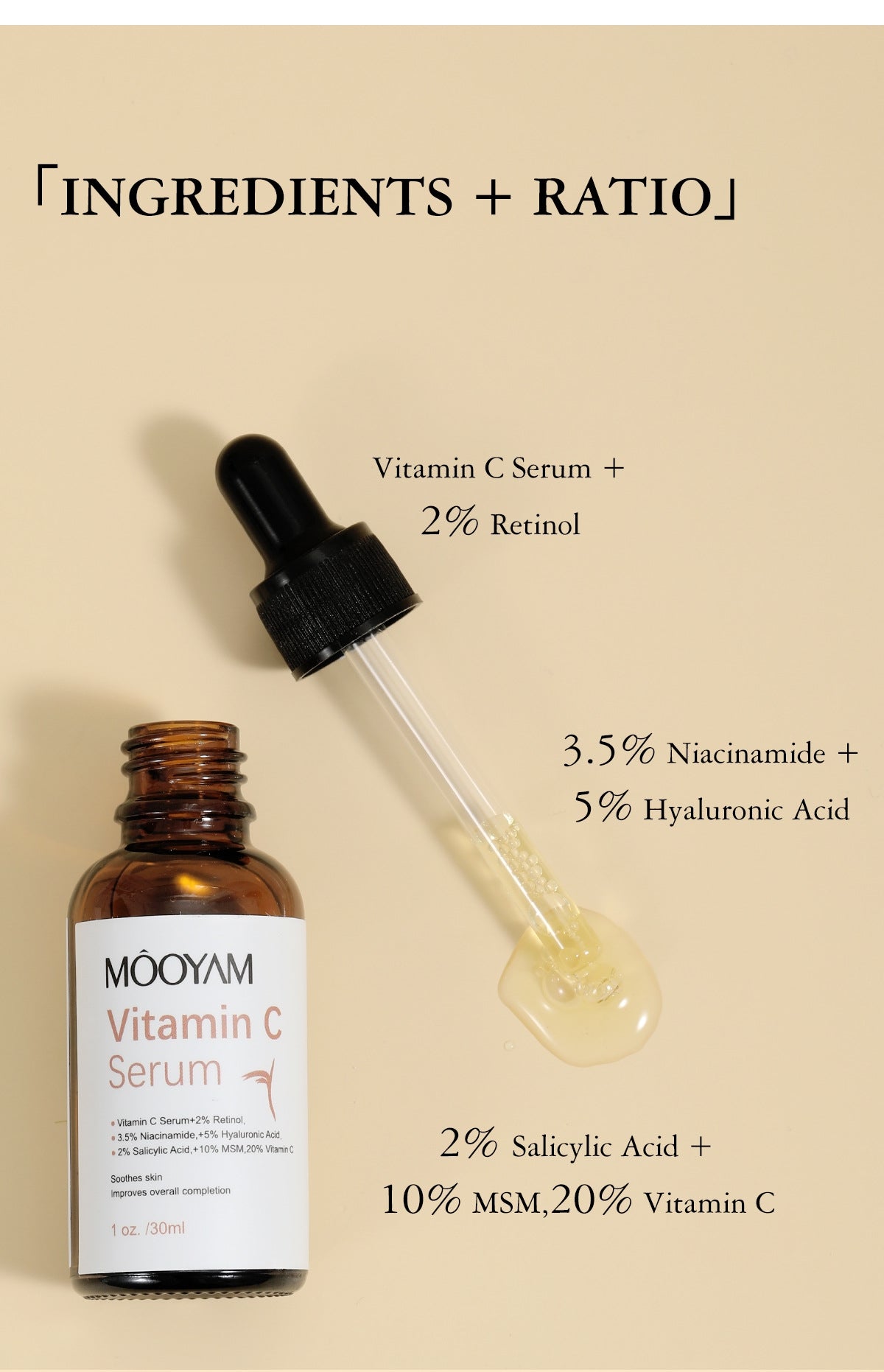 MOOYAM Deep Exfoliating Vitamin C Face Serum - Retinol,Salicylic Acid and Niacinamide - Treats Sebaceous Filaments,Blackheads & Clogged Pores